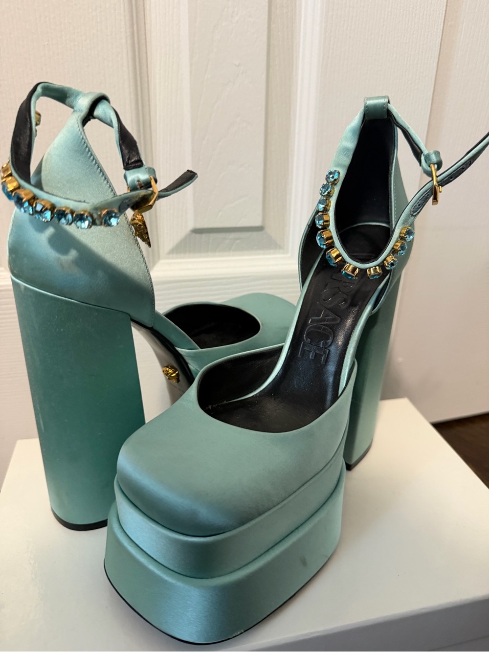 Blue/Green Versace Platform Heel - Picture 2 of 5